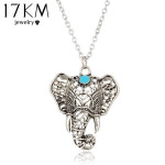 17KM Hot Vintage Elephant Pendant Necklace Boho Antique Blue Stone Choker Necklace Bohemia Bijoux Collares Bar Necklace