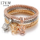 17KM New 3Pcs Gold Color Crystal Owl Charm Bracelets For Women Elephant Anchor Bracelet Multilayer Bangles pulseira feminina