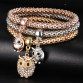 17KM New 3Pcs Gold Color Crystal Owl Charm Bracelets For Women Elephant Anchor Bracelet Multilayer Bangles pulseira feminina