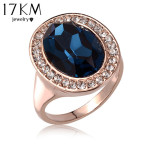 17KM Best Quality  Gold Color Luxury Exaggerated Wedding Blue Zircon Crystal Rings Female Statement Jewelry Accessories