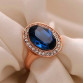 17KM Best Quality  Gold Color Luxury Exaggerated Wedding Blue Zircon Crystal Rings Female Statement Jewelry Accessories