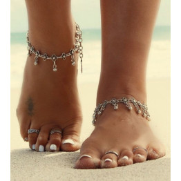 1Pc Bohemian Boho Turkish Silver Antalya Flower Ball tassel Anklet Bracelet Gypsy Foot Sandal Beach Ankle Chain S078