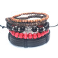 1 Set 4-5 pcs Black Out Bamboo wood, Lava Stone Beads Stone Skull and Pull-Closure Leather Bracelet Men's Fashion Bracelet Pack