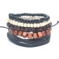1 Set 4-5 pcs Black Out Bamboo wood, Lava Stone Beads Stone Skull and Pull-Closure Leather Bracelet Men's Fashion Bracelet Pack