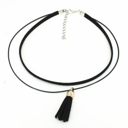 2016 Hot new torques Bijoux Plain Black Velvet Ribbon tassel statement necklace pendant Maxi Multilayer Chokers Necklace women