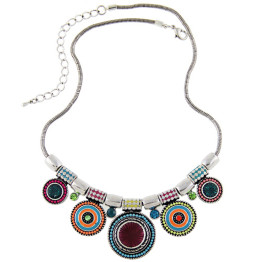 2016New Choker Necklace Fashion Ethnic Collares Vintage Silver Plated Colorful Bead Pendant Statement Necklace For Women Jewelry