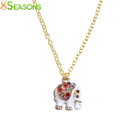 8SEASONS Fashion Jewelry Necklace gold-color White Elephant Pendant Enamel Multicolor Rhinestone 61cm(24") long,1 Piece