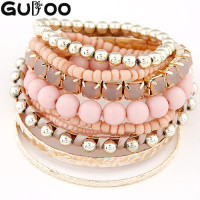 9pcs/set Designer Bohemian Candy Color Multilayer Beads Bracelet Bangles jewelry for women 2015 gift pulseras mujer wrist band