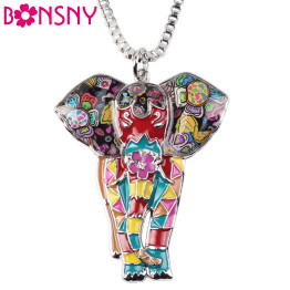 Bonsny Statement Maxi Alloy Enamel Jungel Elephant Choker Necklace Chain Pendant Collar 2017 Fashion New Enamel Jewelry Women