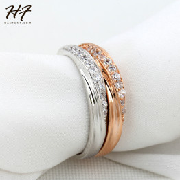 Classical Cubic Zirconia Lovers Ring Rose Gold Plated Rhinestones Studded Wedding Rings Jewelry / Jewellery For Women R314 R317