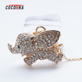 Cute Elephant Pendant Necklace Women's Clavicle Chain Fashion Full Rhinestones Elephant Necklace Gold/Silver COCOTINA D02666