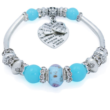 Fashion Silver Plated Statement Jewelry Love Heart Charm Bracelets & Bangles European Glass Beads Strand Bracelets For Women32676358395