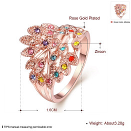Fashion colorful peacock rings plated rose gold cubic zirconia ring vintage flower jewelry party bague femme bijoux friend gift