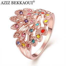 Fashion colorful peacock rings plated rose gold cubic zirconia ring vintage flower jewelry party bague femme bijoux friend gift
