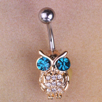Gold Owls Blue Piercings Bird Navel Belly Rings Sexy Bikini Body Jewelry Women Girls Belly Button Rings Summer Holiday Bijoux1932461733