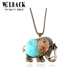 High Quality Fashion vintage jewelry accessories bohemia long design retro gem rhinestone elephant necklace pendant for women