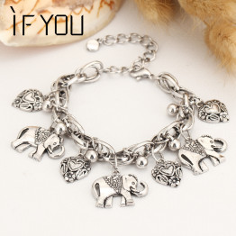 IF YOU Trendy Silver Color Charm Bracelet Bohemian Statement Women Bracelet With Elephant Pulseira Vintage Jewelry For Women
