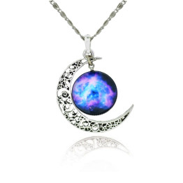 LIEBE ENGEL Brand Silver Color Jewelry Moon Statement Necklace Glass Galaxy Collares Necklace&Pendants Maxi Necklace Women 2017