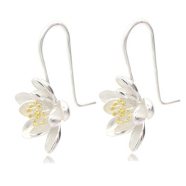 Long Big Lotus 925 Sterling Silver Jewelry 925 Sterling Silver Earrings For Women Statement Earring