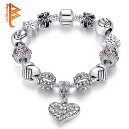 Luxury Brand Women Bracelet Silver Plated Crystal Charm Bracelet for Women DIY Beads Bracelets & Bangles Jewelry Gift PS3307