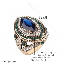 Luxury Vintage Jewelry Big Turquoise Wedding Rings For Women Plating Gold Mosaic Green Crystal 2016 New Fashion Accessories