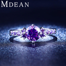 MDEAN White gold plated Rings For Women Purple Amethyst CZ Diamond Jewelry Engagement Bague Bijoux Wedding Accessories MSR199