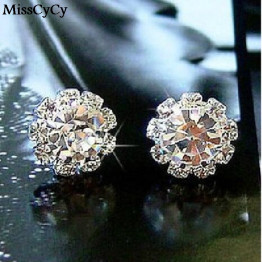 MissCyCy 2016 Brand New FASHION Spherical Crystal Flower Stud Earrings For Women earings fashion jewelry