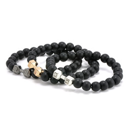 New Design 8mm Black Stone Beads Fitness Dumbbell Bracelets Men's Energy GYM Barbell Jewelry