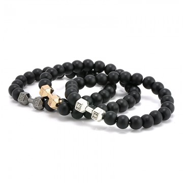 New Design 8mm Black Stone Beads Fitness Dumbbell Bracelets Men s Energy GYM Barbell Jewelry32747755853