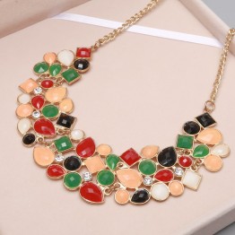 New Popular 8 Colors Multicolor Big Pendant Clavicle Chain Necklace Women's Delicate Banquet Jewelry