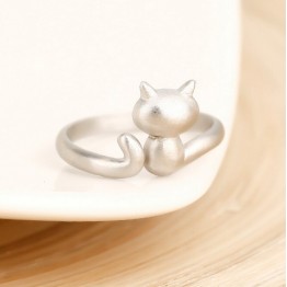 New silver cool Open adjustable cat Ring statement jewelry 925 engrave For woman Girl Child Gifts Adjustable Anel Wholesale