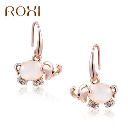 ROXI Stud Earrings Animal Jewelry Cute Elephant Shaped Opal Stud Earrings For Women Fashion Rose Gold Statement Earrings Brincos