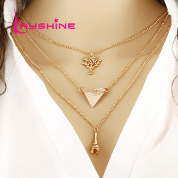 Steampunk Body Chain Multi layer Necklace Gold Chain maxi Necklace with Tower Tree Triangle Charm statement necklace Collier32367820348