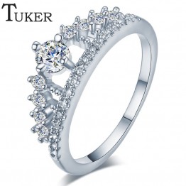 TUKER Engagement Party Ring 2016 New Fashion Crystal Rhinestone Crown Rings For Women Cute Elegant Luxury Sliver Plated Party