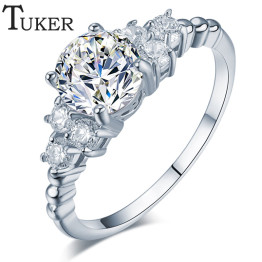 TUKER Fashion Zirconia Wedding Engagement Rings For Women white Gold Plated Fashion Jewelry Female Ring Bijoux  Wholesale