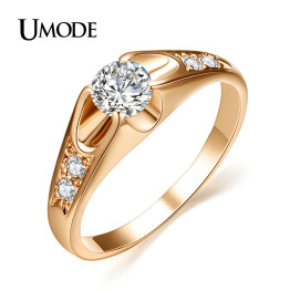 UMODE  Rose Gold Plated Mounting anel feminino aneis bijoux 0.5 ct Zirconia  Engagement Jewelry Rings JR0064A