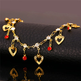 Valentine's Day Gift Rhinestone Heart Anklets For Women Foot Jewelry Yellow Gold Plated Fashion Link Chain Ankle Bracelet A887