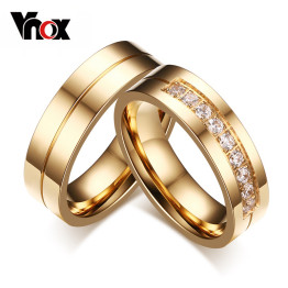 Vnox Trendy Wedding Bands Rings for Love Gold Plated CZ Zirconia Stainless Steel Ring