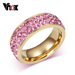 Vnox Vintage Wedding Rings for Women Gold Plated Stainless Steel 3 Row Crystal Cubic Zirconia Girl Jewelry