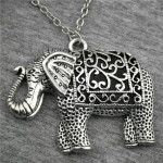 WYSIWYG Fashion Antique Silver Color 59*47mm Elephant Pendant Necklace, 70Cm Chain Long Necklace